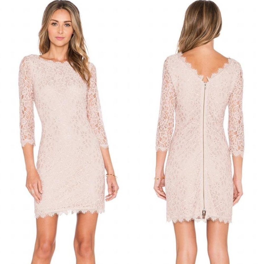 Diane von Furstenberg Zarita Lace Shift Dress Nude/Blush